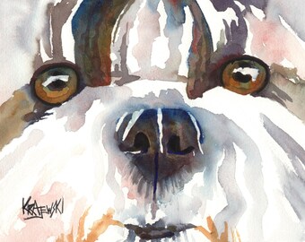 Shih Tzu Watercolor Art Print by Ron Krajewski: Home Wall Decor