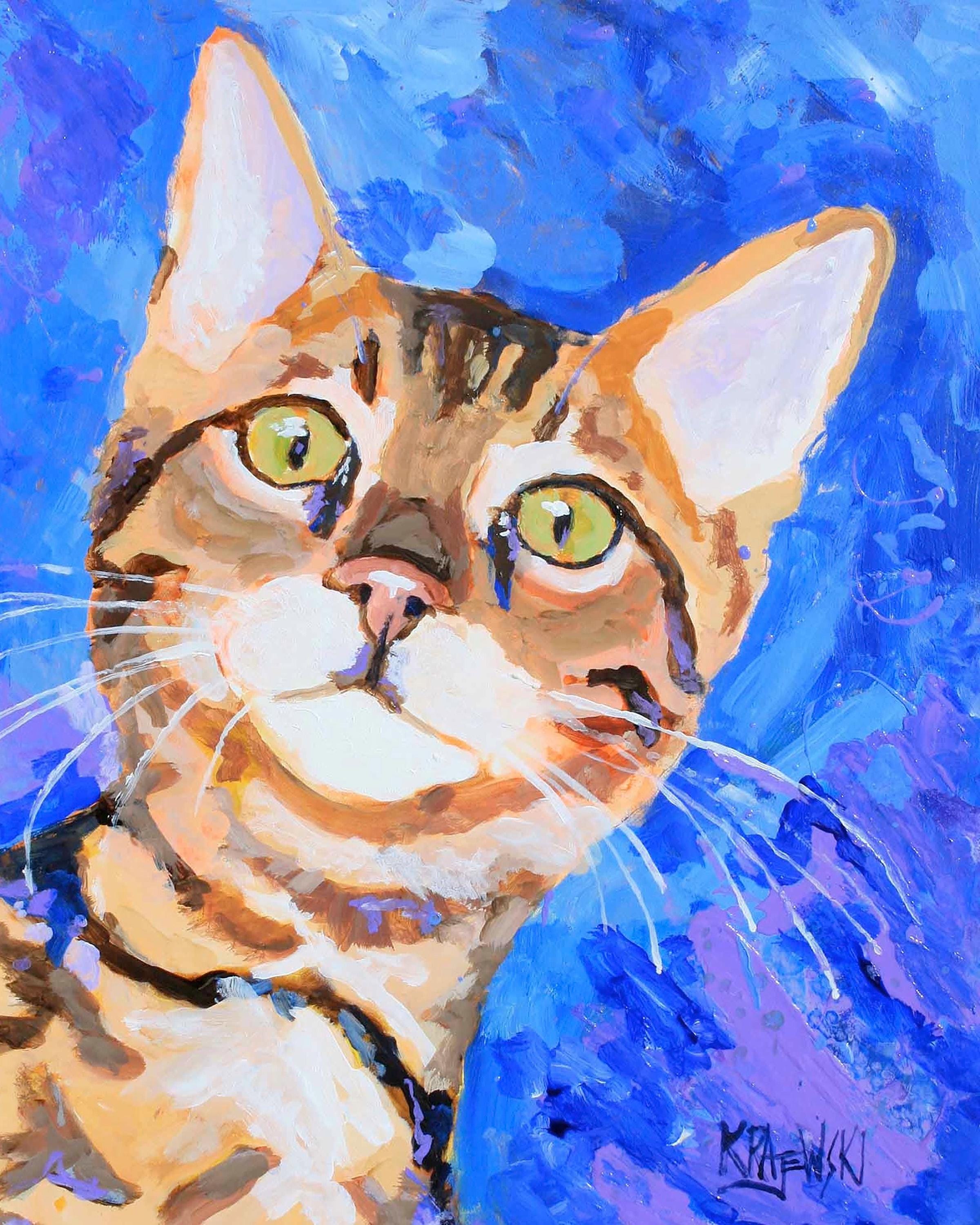 Bengal Katze hochauflösender Druck des Original Aquarells von Ron Krajewski - Kunst für die Wand in den Größen 8 "x 10" und 11 "" x 14""."