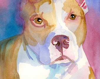 Pitbull Watercolor Print: Fine Art Dog Portrait, Ron Krajewski