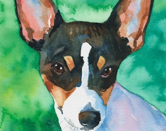 Toy Fox Terrier Watercolor Art Print by Ron Krajewski: Home Wall Decor