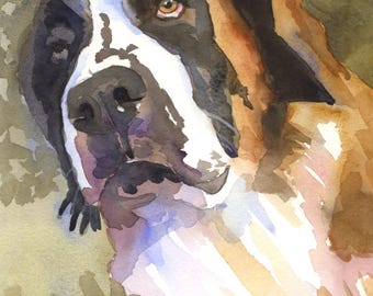Saint Bernard Watercolor Sweet Living Room Wall Art Decor Giclee AQ FAP HQP muse Print Animal Lover Gift Idea Pet Portrait by Ron Krajewski