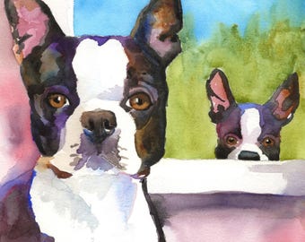Boston Terrier Watercolor Print: Ron Krajewski Fine Art, Home Decor