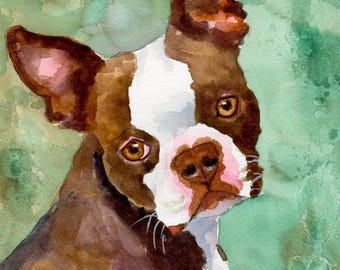 Boston Terriër hoge resolutie afdruk van originele Fine Art-aquarel door Ron Krajewski Home Wall Art Decor in de maten 8 x 10 en 11 x 14 inch