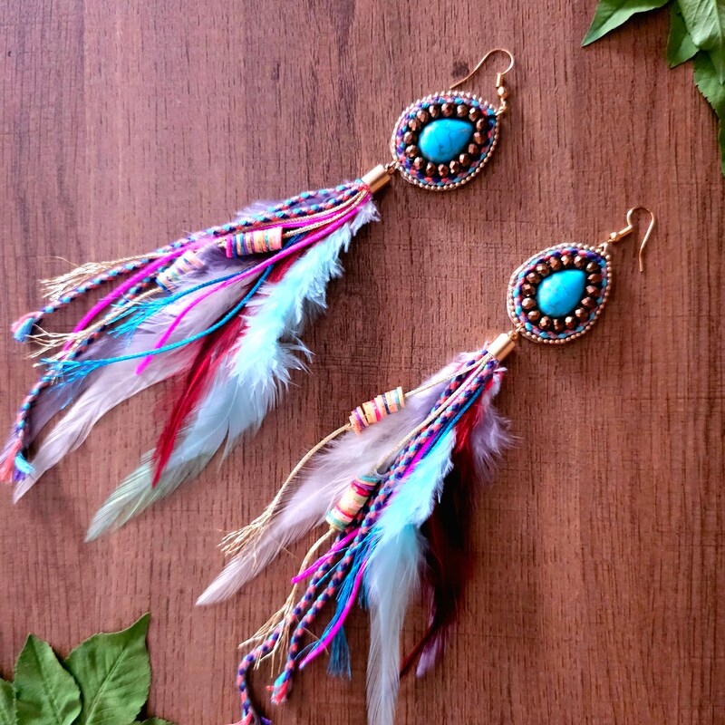 Feather Earrings With Charms main image 1