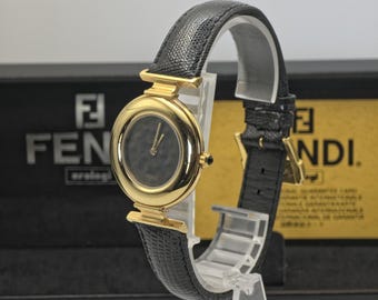 Fendi 320G Quartz Wristwatch Black Dial Gold Tone Case Leather Strap Box Guarantee | - 64