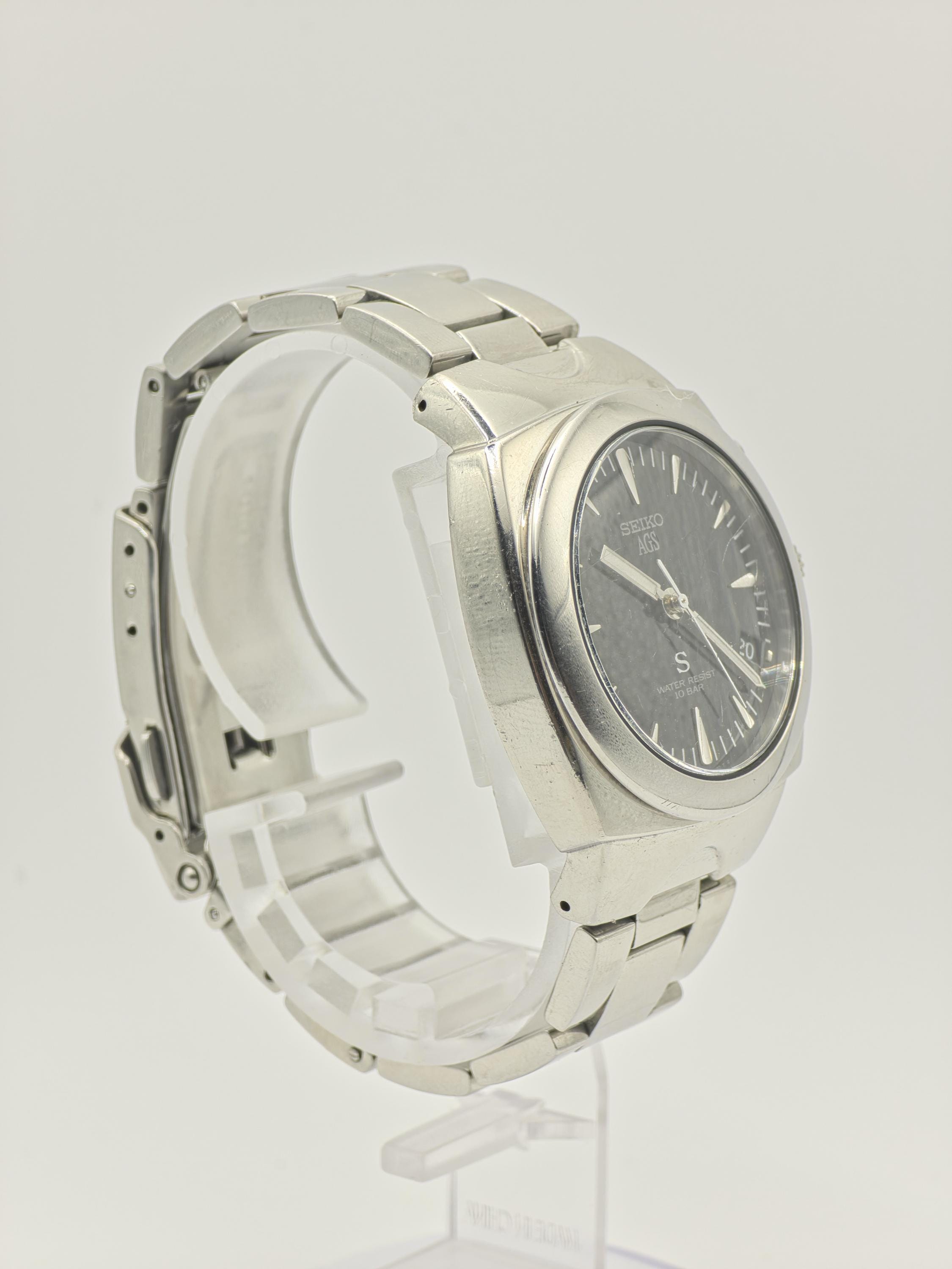 Vintage Seiko AGS Kinetic Watch | Stainless Steel, Black Dial