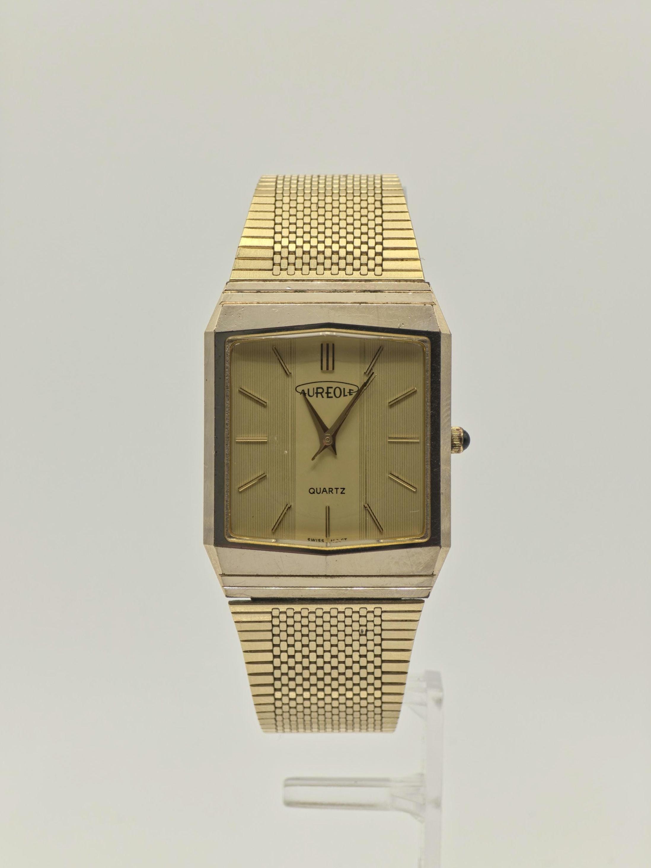 コレクション AUREOLE SWISS Vintage Aureole SW-E206 Quartz Men's Watch Gold Tone Square Case