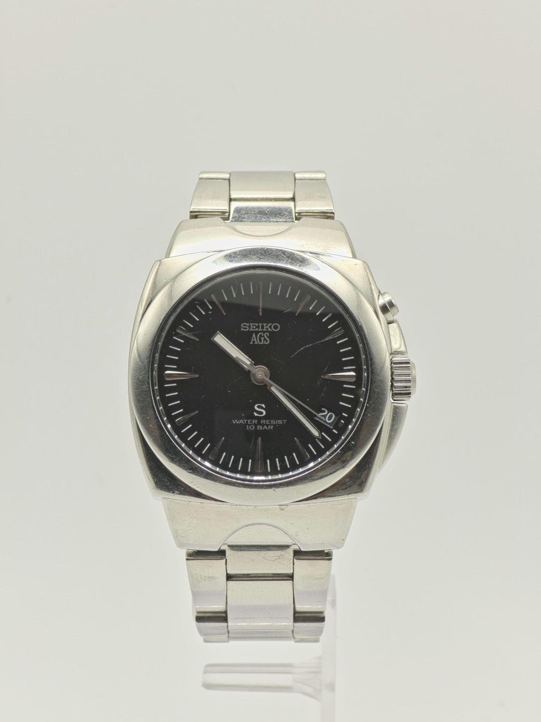 SEIKO KINETIC・AGS 5気圧防水 腕時計 Vintage Seiko AGS Kinetic Watch | Stainless Steel, Black Dial