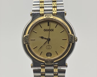 Gucci 9000M Quartz Watch Two Tone Stainless Steel Unisex Swiss