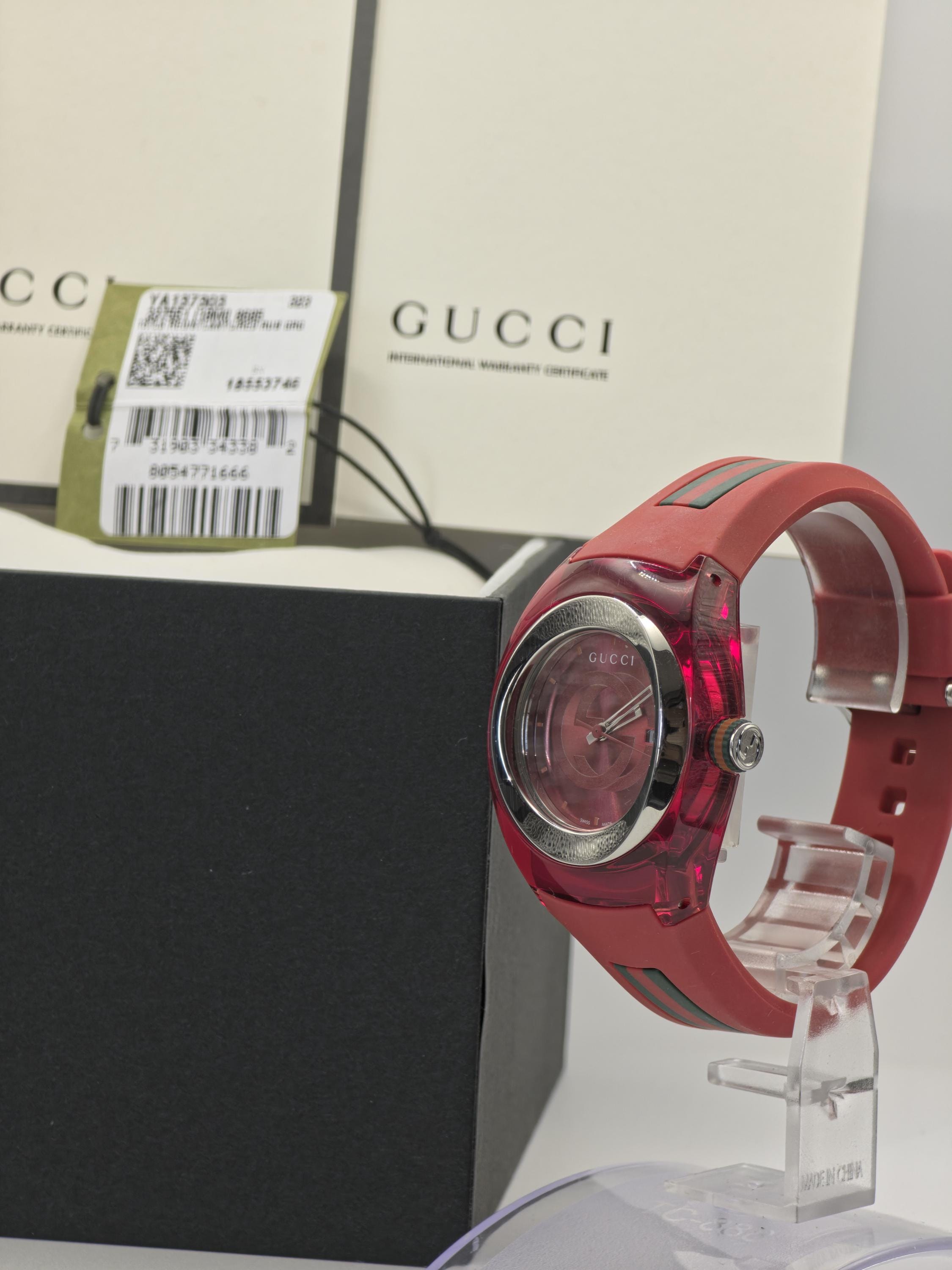 Gucci Sync 137.3 Women's Red Silicone Strap Swiss Quartz Watch