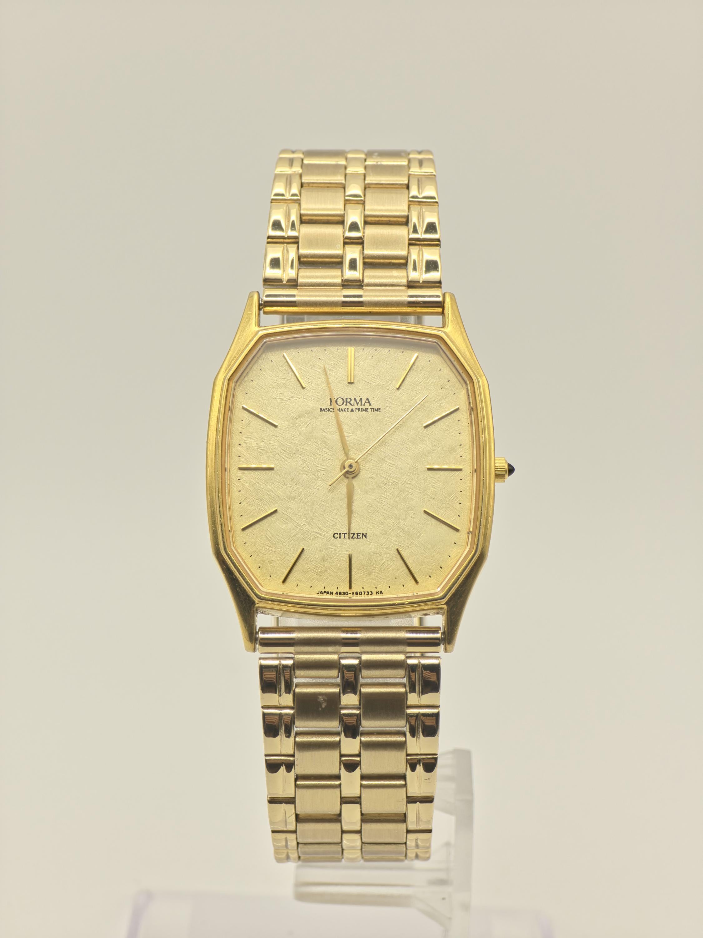 Citizen Forma Quartz Watch Gold Dial Gold Tone Square Case Men