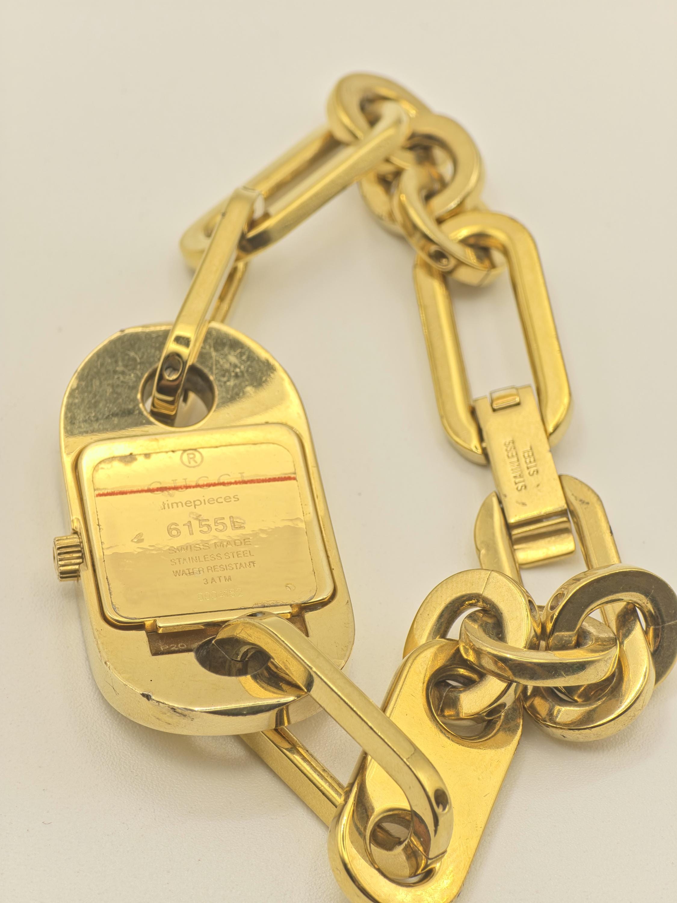 Gucci 6155L Quartz Watch White Dial Gold Tone Women Swiss Vintage
