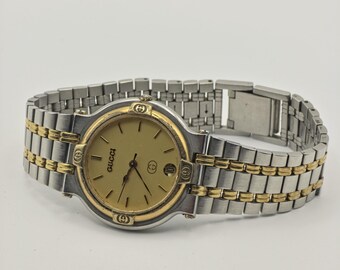 Gucci 9000M Quartz Watch Two Tone Stainless Steel Unisex Swiss