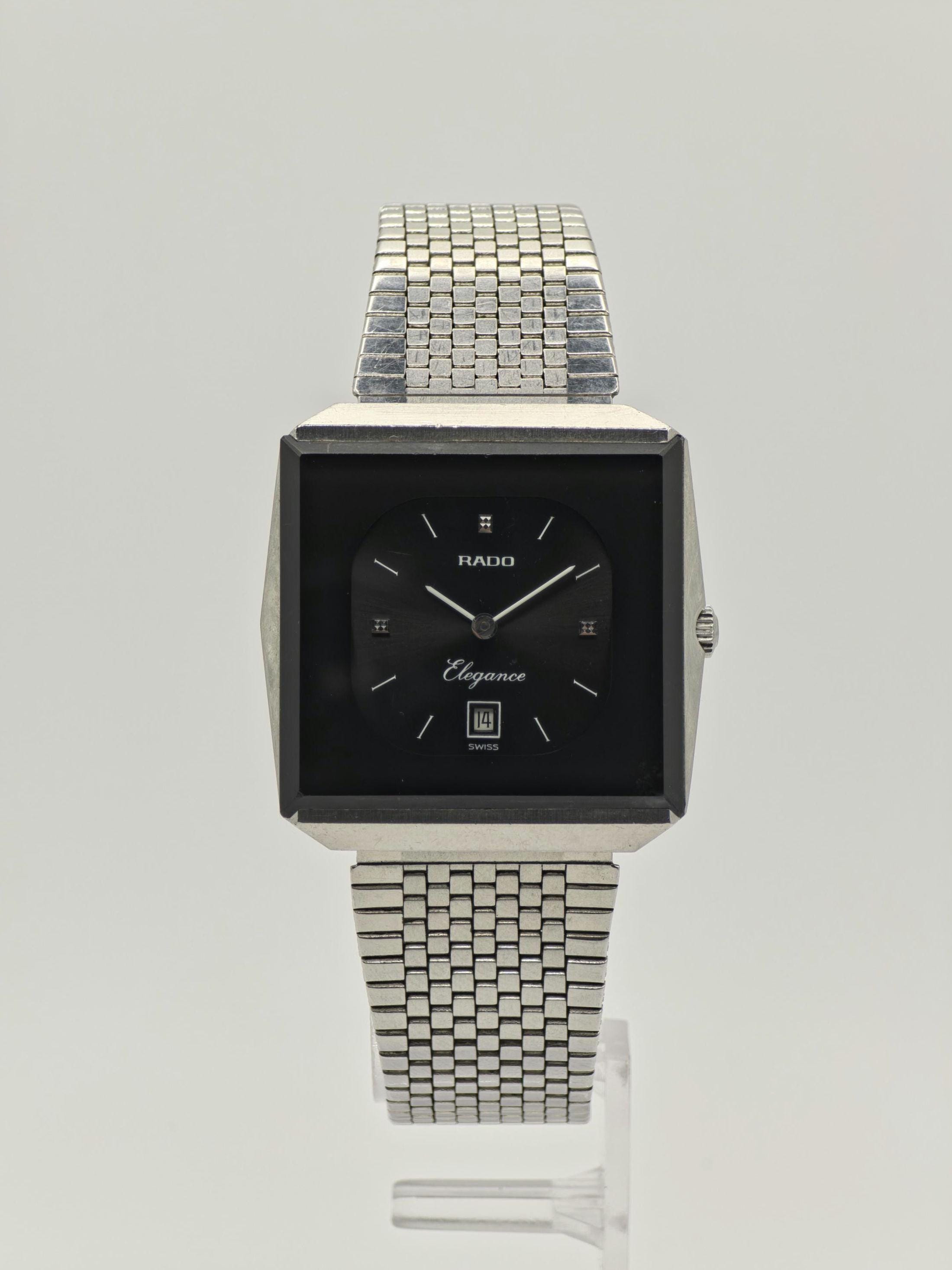 Vintage RADO Elegance Watch | 1980s Swiss Stainless Steel, Black