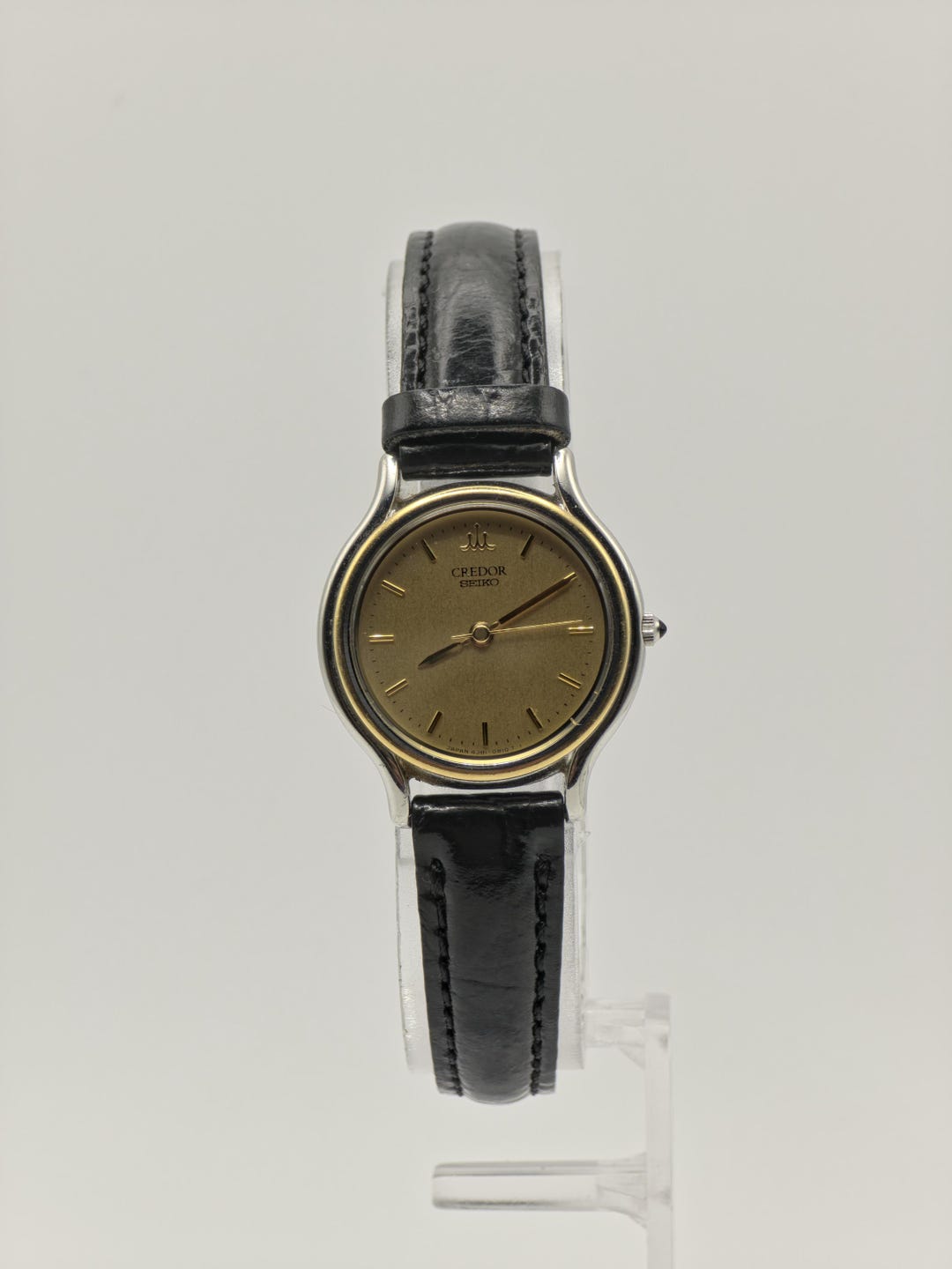 Credor Seiko Quartz Gold Dial Leather Strap Women's Watch Vintage