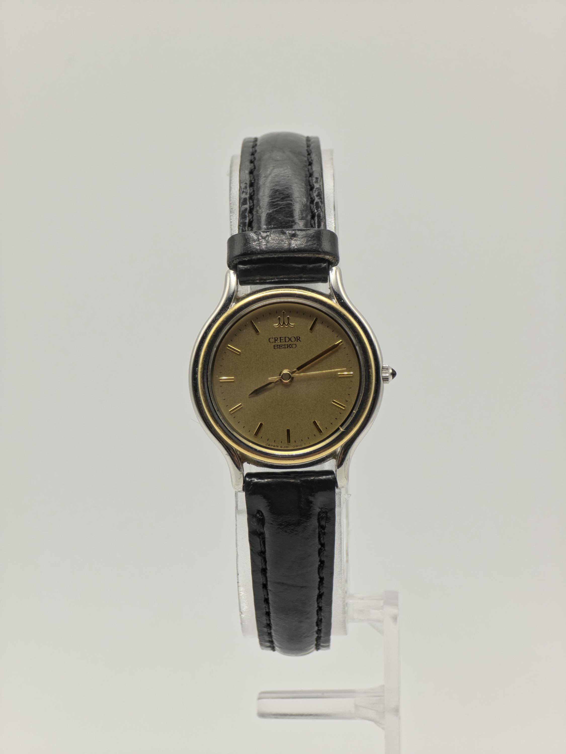 Credor Seiko Quartz Gold Dial Leather Strap Women's Watch Vintage