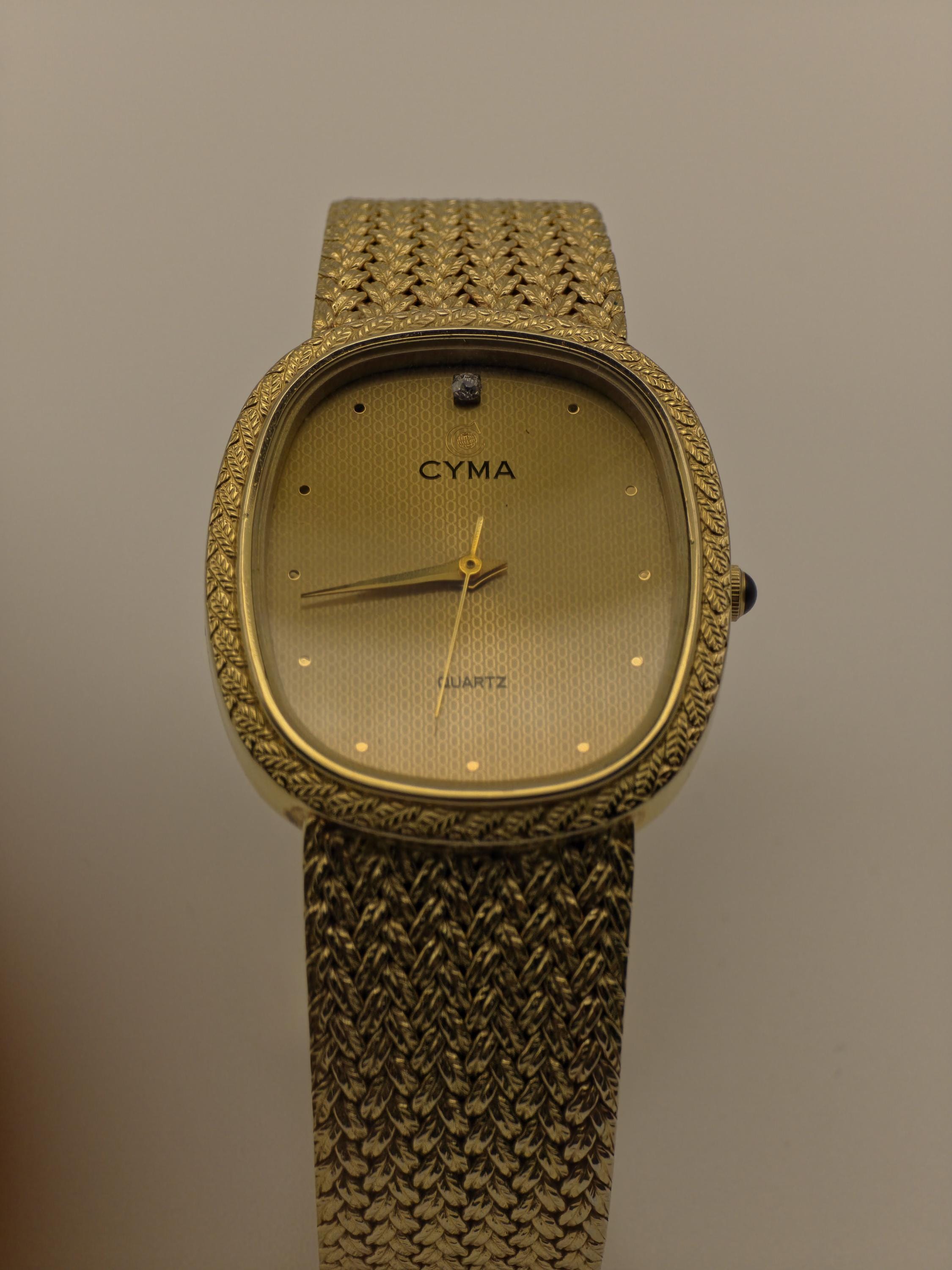 Vintage CYMA Swiss Quartz Gold Mesh Bracelet Diamond Markers - Running Diamond Accent Cyma Wristwatches for sale | eBay main image 2