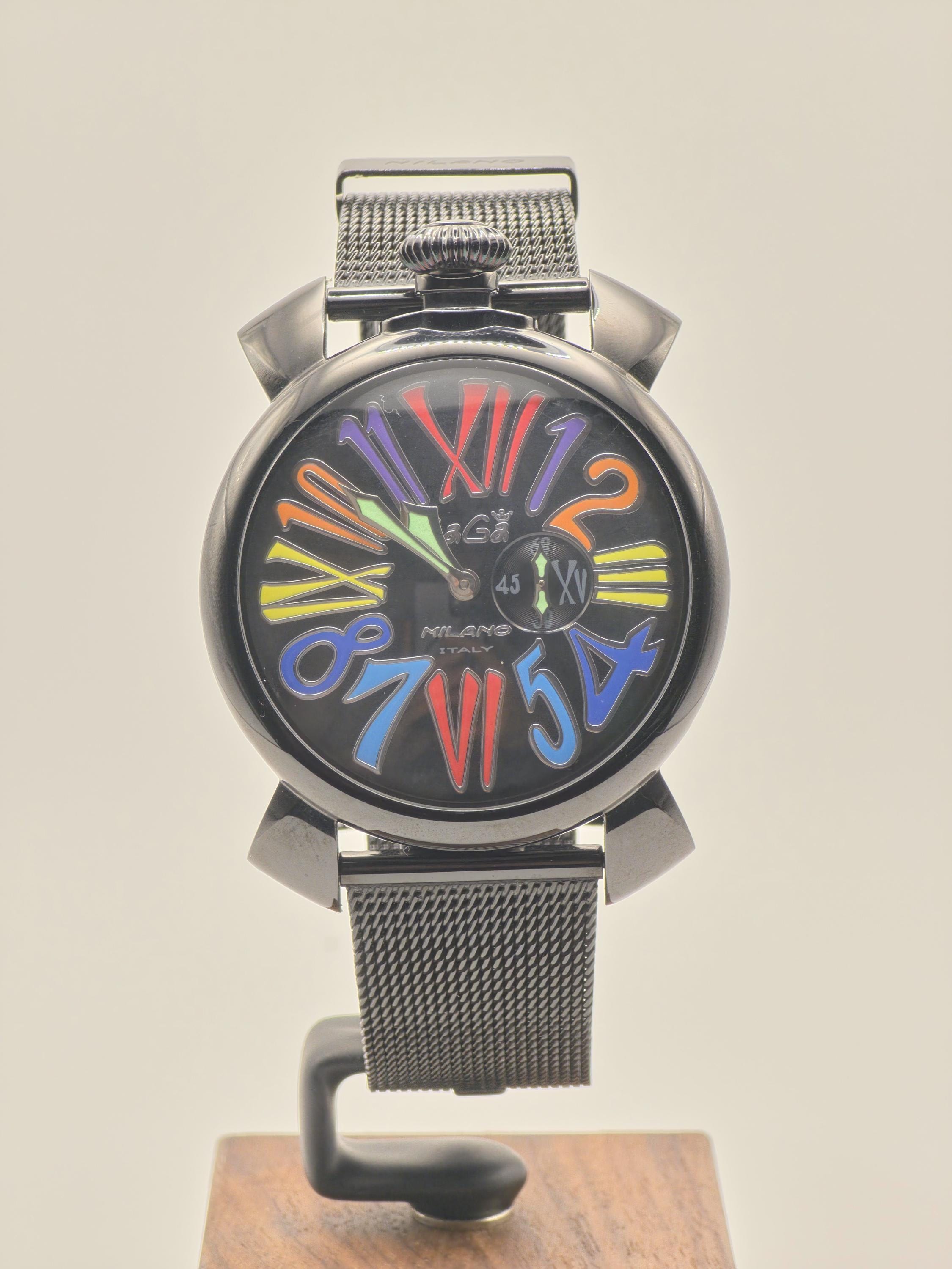 Gaga Milano Manuale 46mm: Black PVD Watch With Multicolor Dial