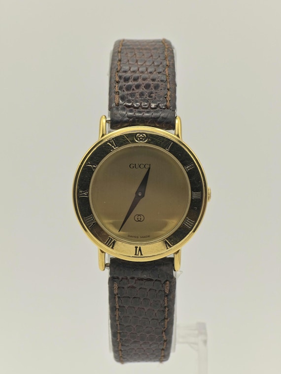 Gucci 3000L Quartz Watch Gold Plated Swiss Made Brown  display picture 3