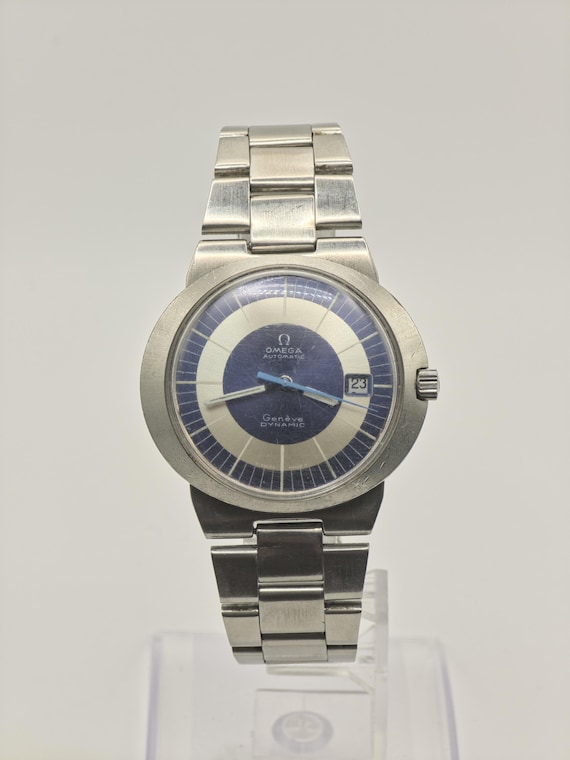 Omega Geneve Dynamic Automatic Blue Bullseye Dial Date Vintage Men