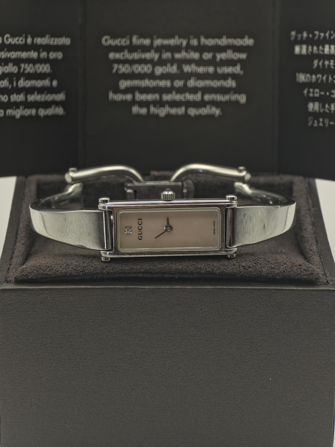 Gucci 1500L Silver Bangle Watch Women Mother of Pearl Dial Diamond