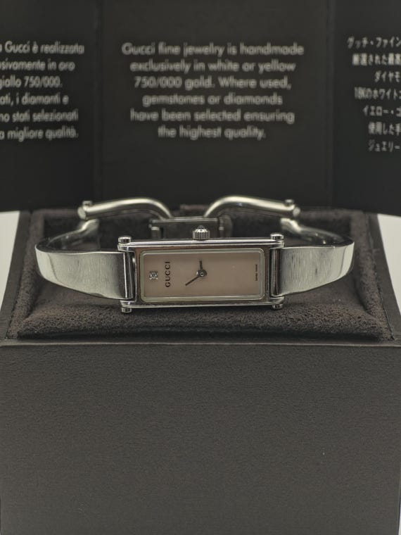 Gucci 1500L Silver Bangle Watch Women Mother of Pearl Dial Diamond