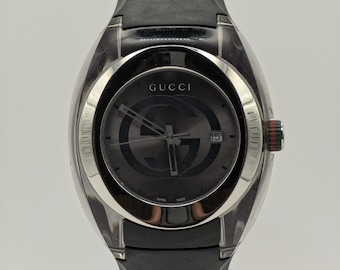 GUCCI Rubber Bracelet Watch Wristwatch 100L Silver Color Stainless