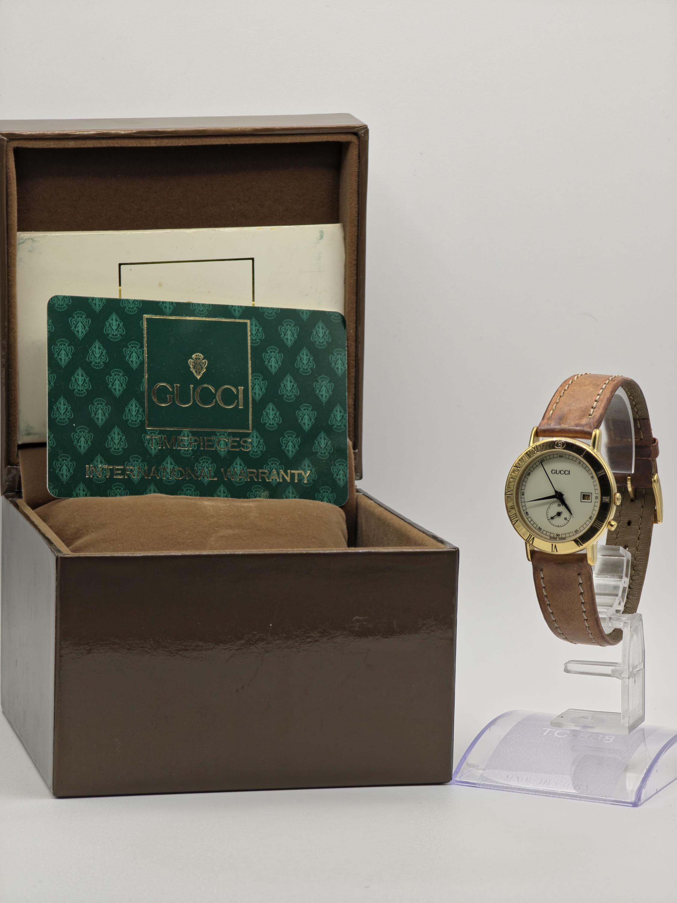 GUCCI 3800JR Quartz Men Watch – Gold-tone Bezel, Small Seconds