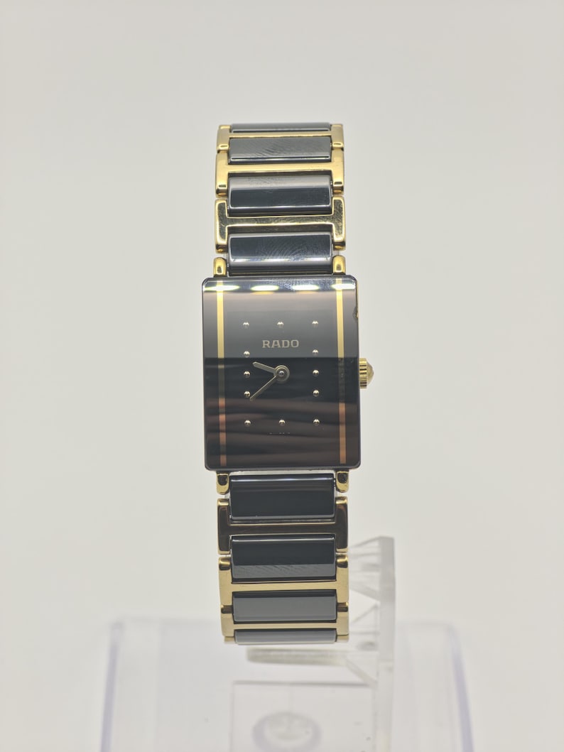 Rectangle Rado Watch Rado Diastar Quartz Watch Black Dial Ceramic Gold Tone Women - 252 - Etsy