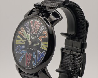 Gaga Milano Manuale 46mm: Black PVD Watch With Multicolor Dial