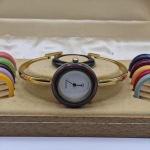 Vintage Gucci 1100-L Change Bezel Gold Bangle Watch Quartz 6 Colors SS168 Mint+ w/Box] GUCCI 1100-L Change Bezel Watch 12 Colors Gold  main image 2