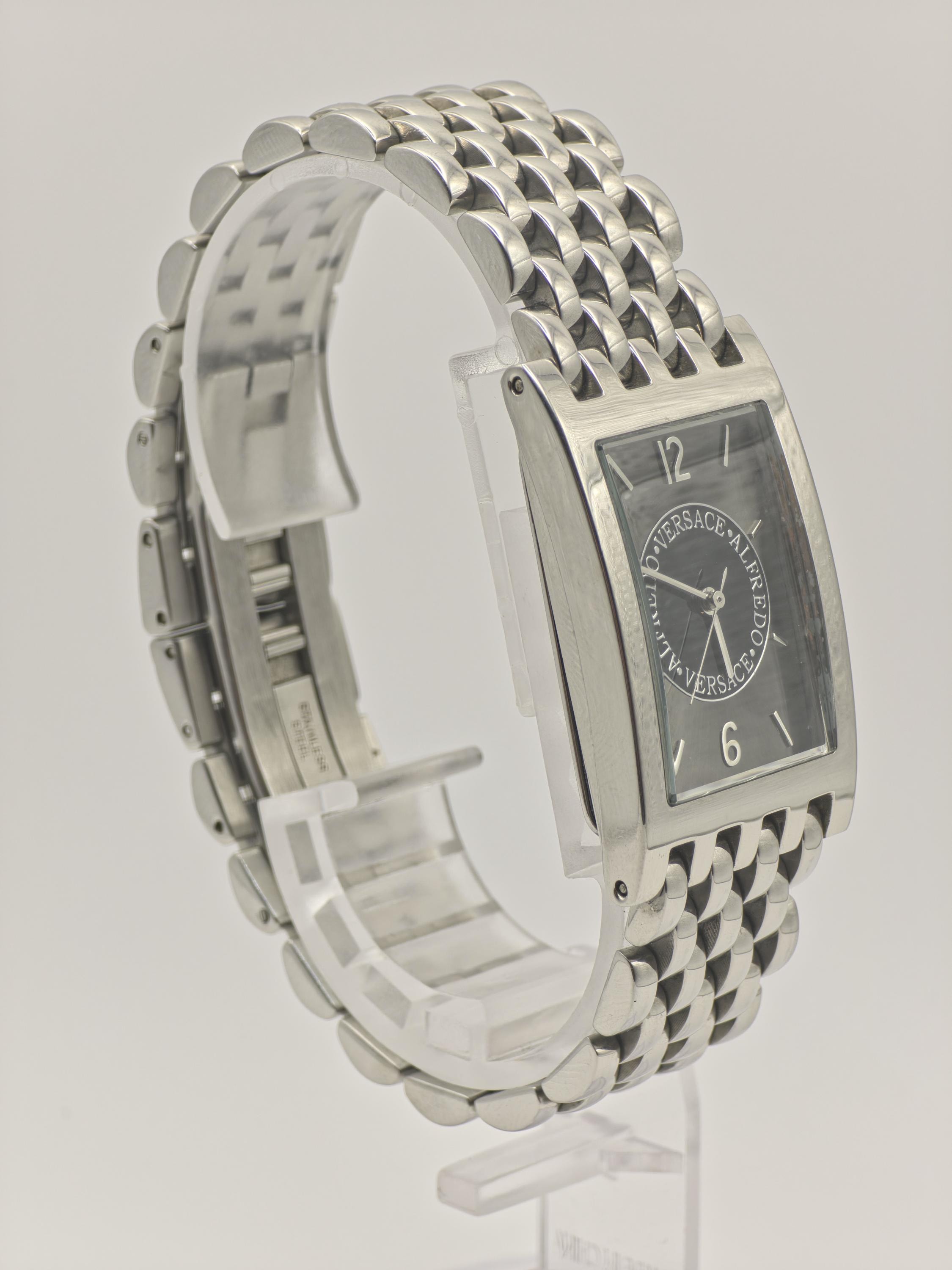 Alfredo Versace Rectangular Black Dial Steel Bracelet Unisex V737S