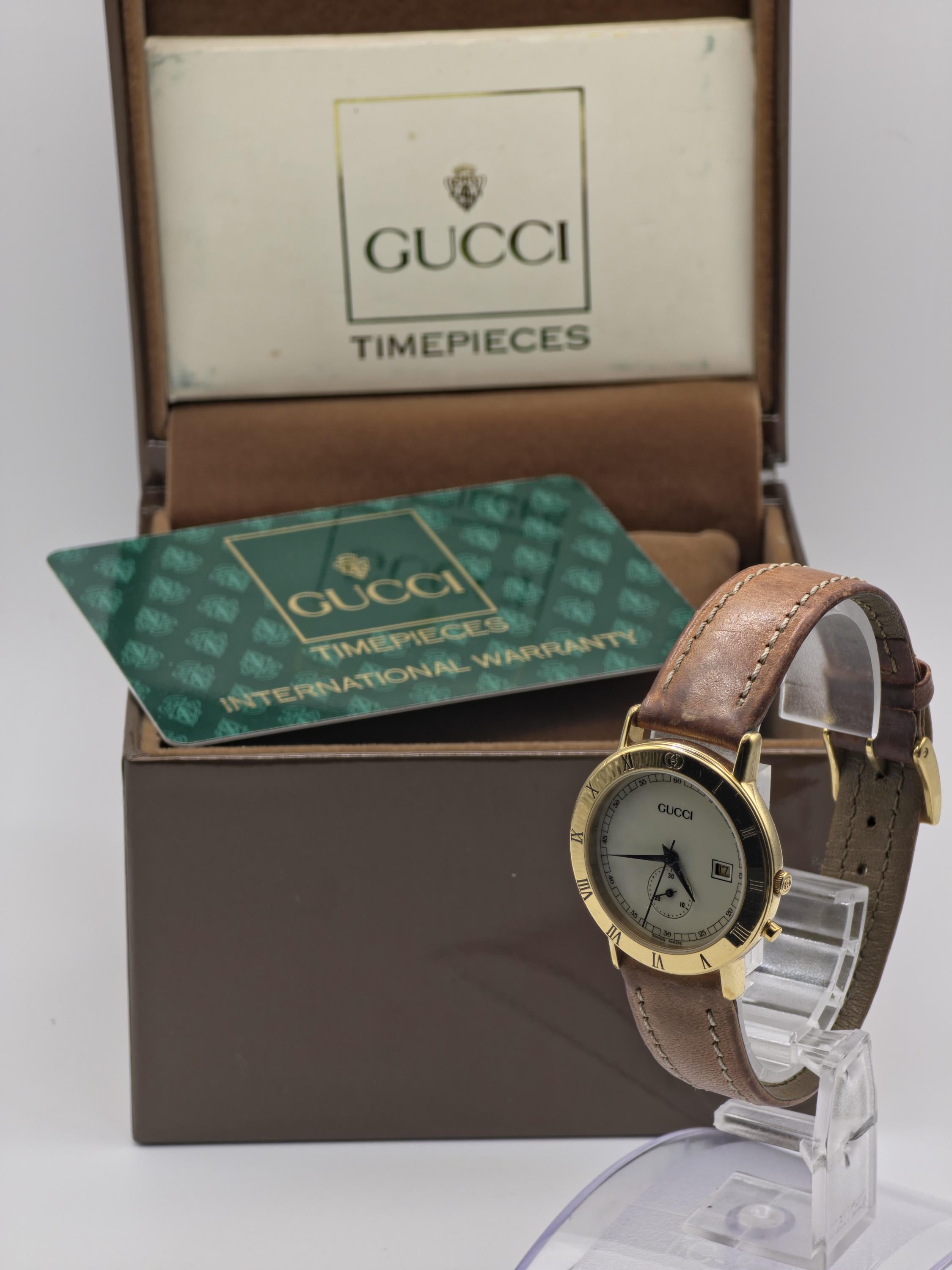 箱付き【新品電池】GUCCI 3800Jr/動作品 オールドグッチ 人気モデル GUCCI 3800JR Quartz Men Watch – Gold-tone Bezel, Small Seconds