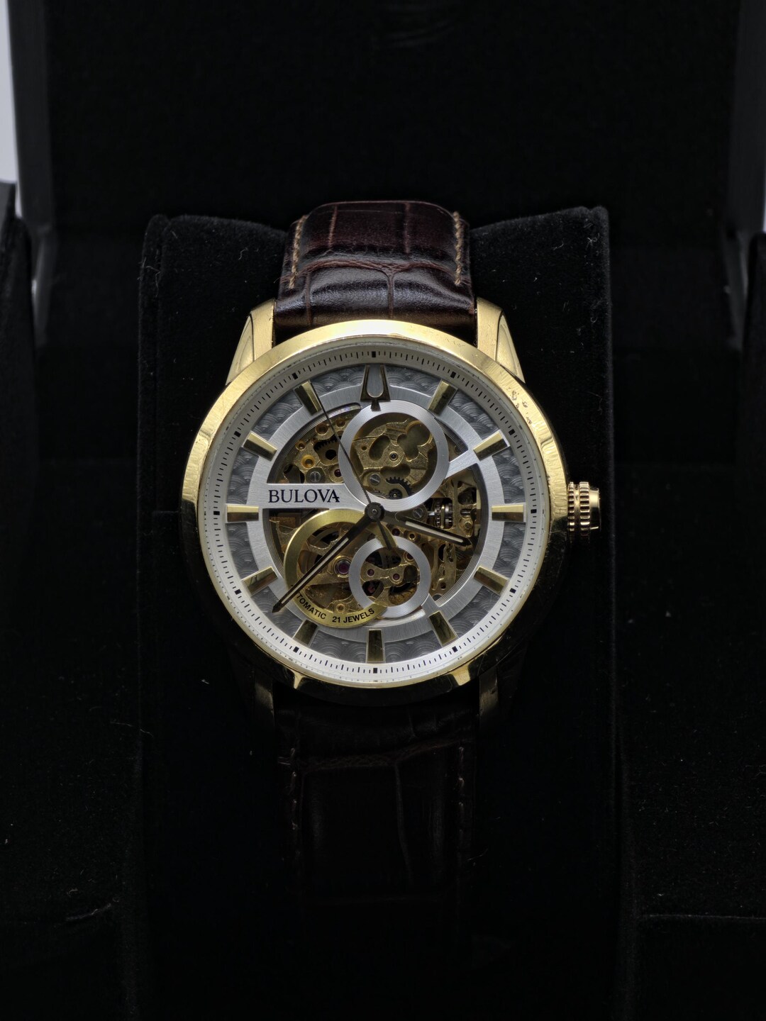 Bulova 97A138 Men Automatic Skeleton Watch Gold Tone Box Only | - 180 ...