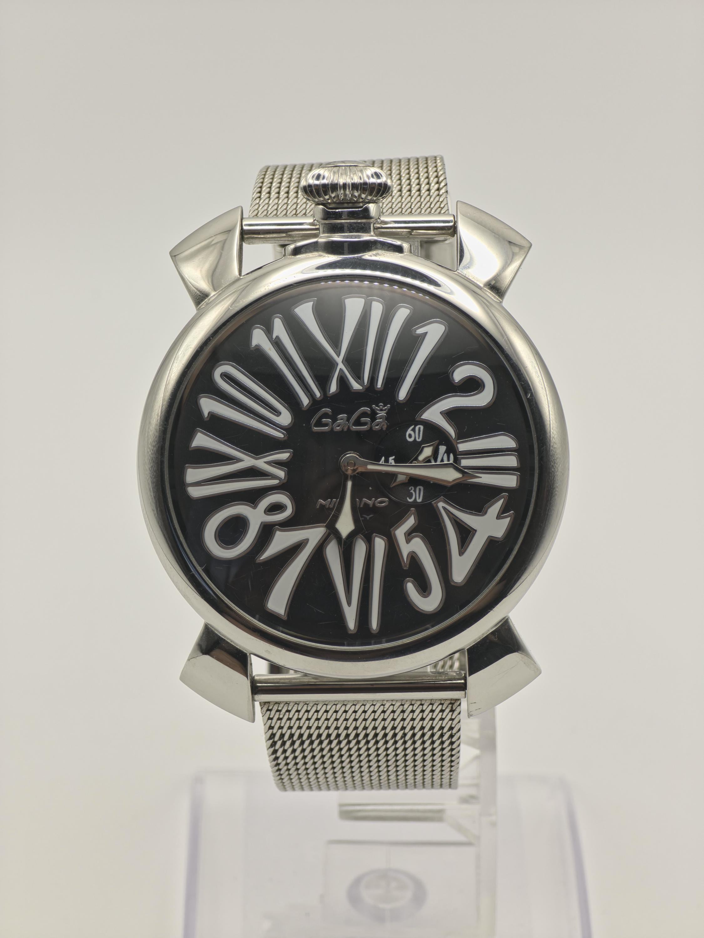 Gaga Milano Manuale 46 Watch Black Dial Mesh Bracelet Quartz Men