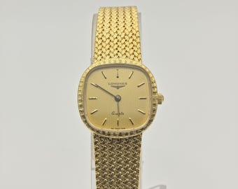 Longines Quartz Watch Gold Dial Square Case Mesh Bracelet Women Swiss Vintage - 274