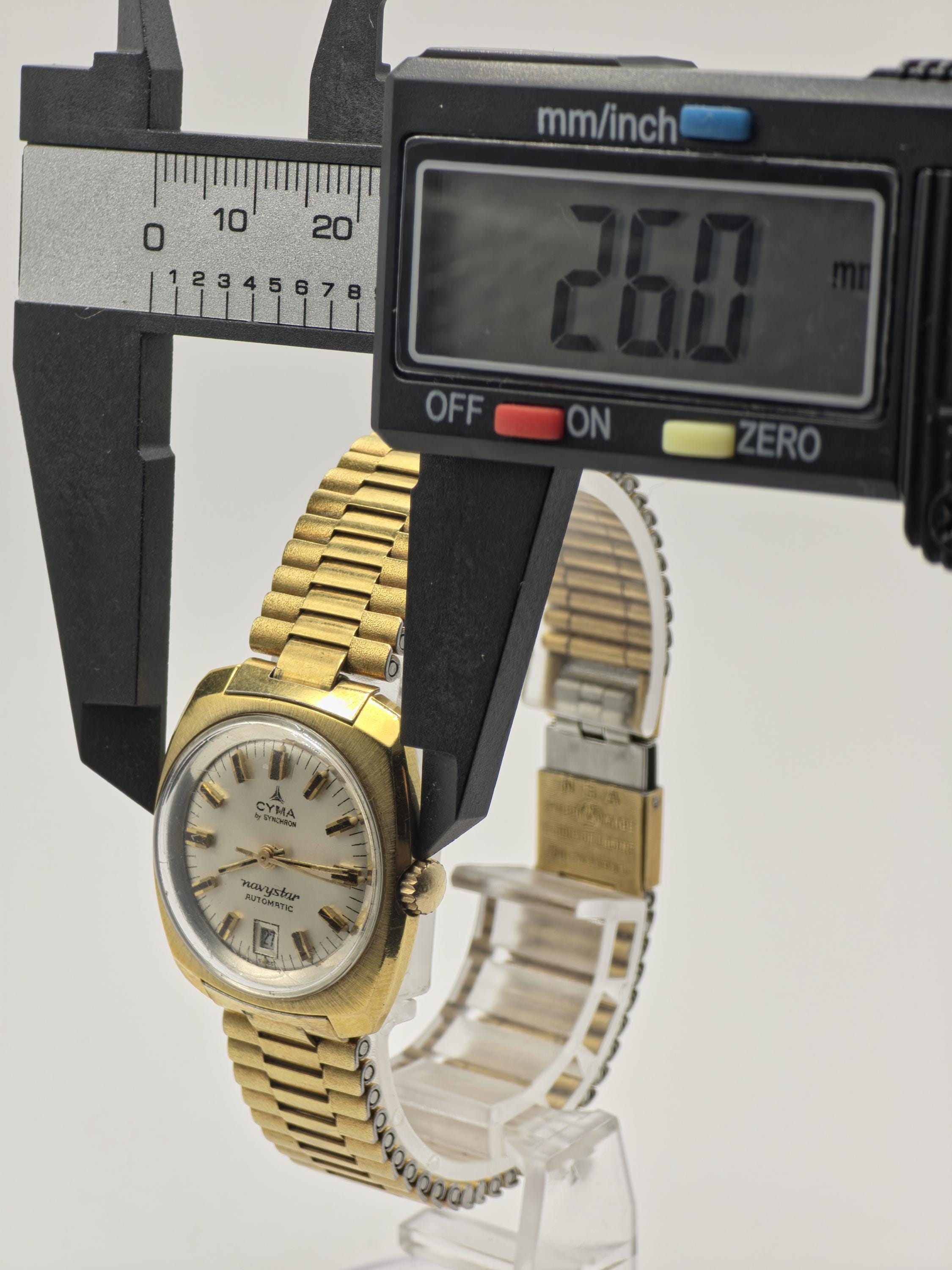 Cyma Navystar Automatic Watch by Synchron Gold Tone Expansion