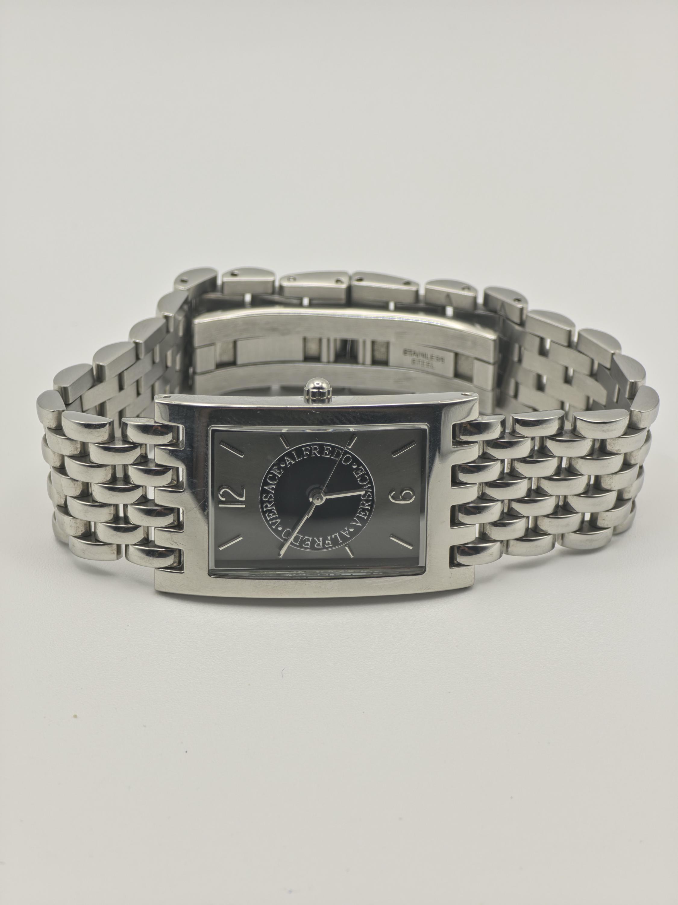 Alfredo Versace Rectangular Black Dial Steel Bracelet Unisex V737S