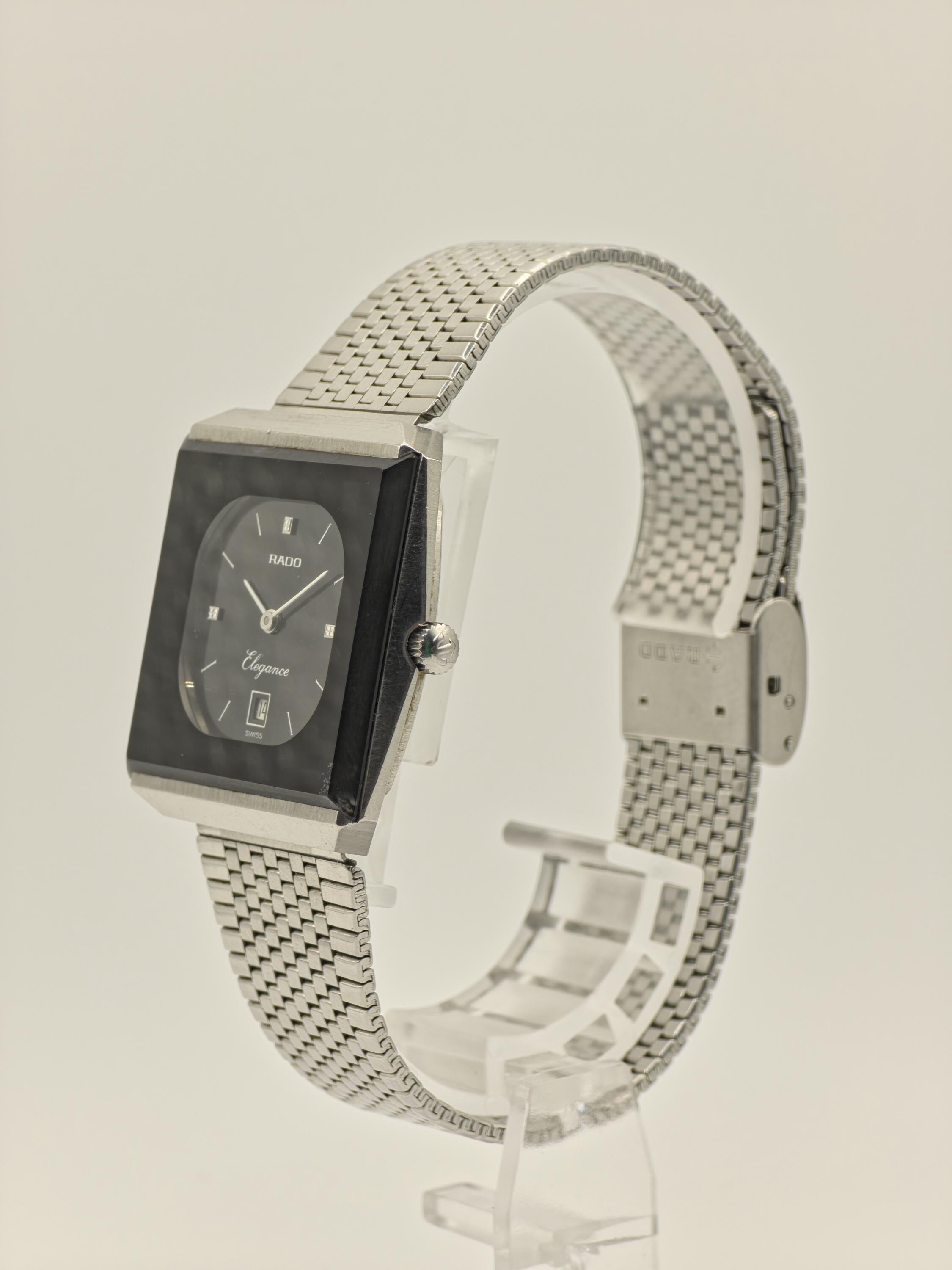 Vintage RADO Elegance Watch | 1980s Swiss Stainless Steel, Black