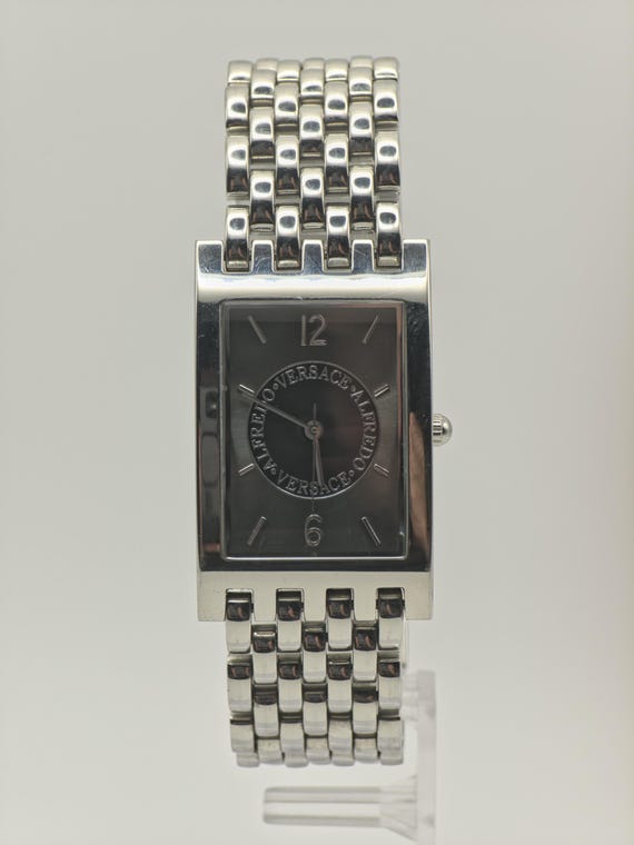 Alfredo Versace Rectangular Black Dial Steel Bracelet Unisex 