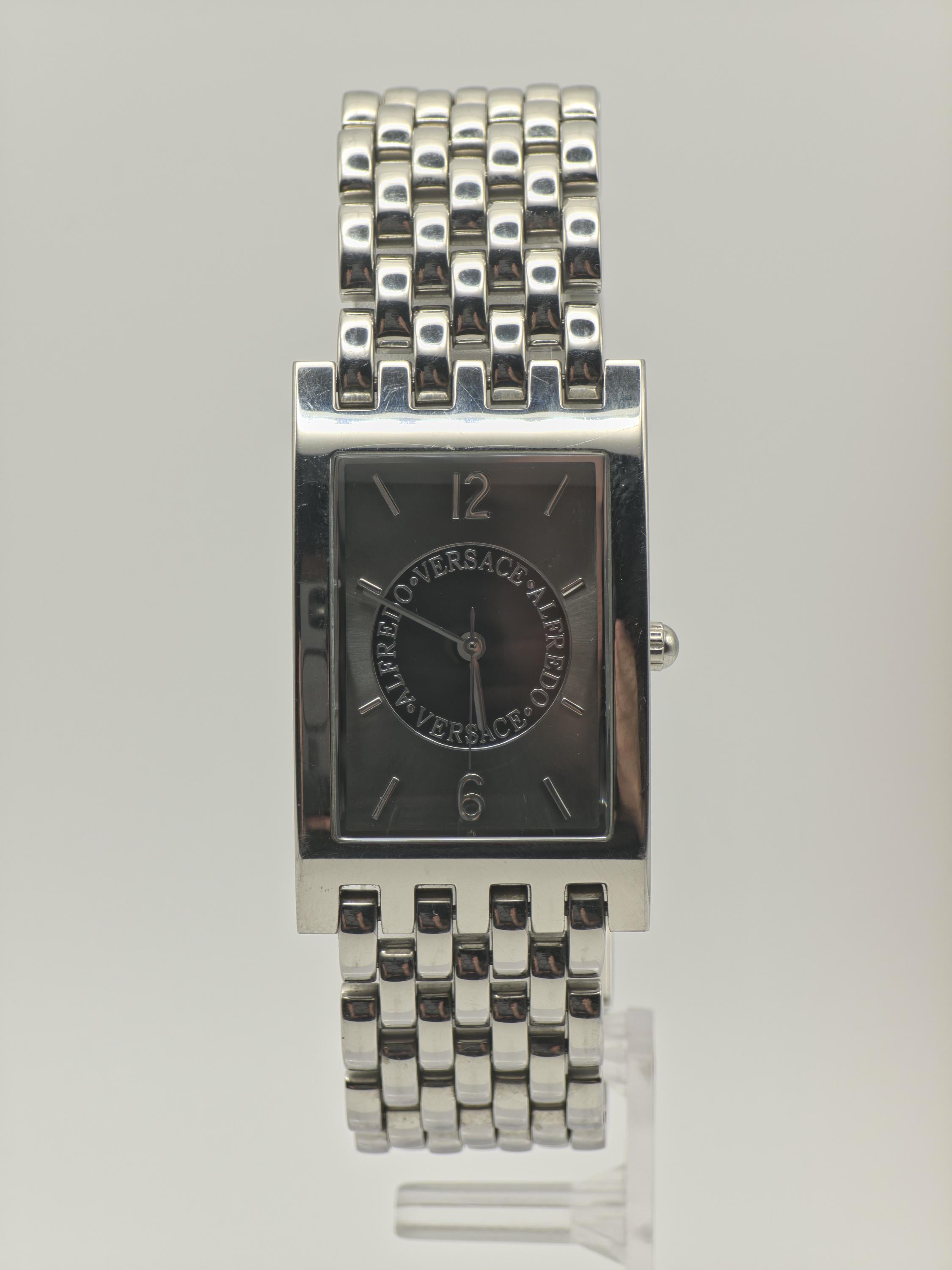 Alfredo Versace Rectangular Black Dial Steel Bracelet Unisex V737S