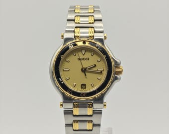 Gucci 9700L Two-Tone Ladies Watch – Gold Dial – Swiss Quartz – Date – Vintage Luxury
