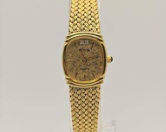 vintage Elgin FK283 Montre unisexe à quartz doré, mouvement suisse, cadran classique Japon - 1