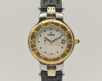 Fendi 900L Swiss Made Women's Quartz Watch Gold Bezel White Dial