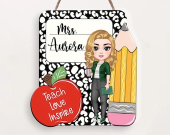Personalized Teacher Door Hanger, 3D Wooden Classroom Sign, Teacher Gift