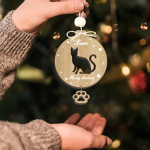 Custom Cat Ornament With Name, Wooden First Christmas Decoration For Kitten, Christmas Gift For Cat Lover, Christmas tree decor