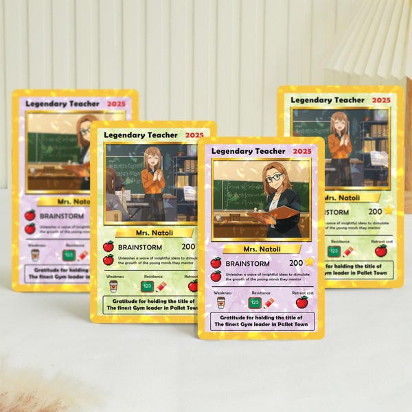 Personalized Teacher Anime Card, Custom Pokemon Teacher Name Card, Teacher Appreciation Gift, Custom Anime Teacher Photo Acrylic Hologram