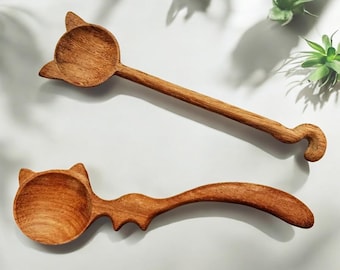 Cat Spoon Handmade Kitchen Utensil - Wooden Spoon and Spatula - Wooden Spoon, Cat wooden spoon, Cat lover gift, Cat Food Scoop