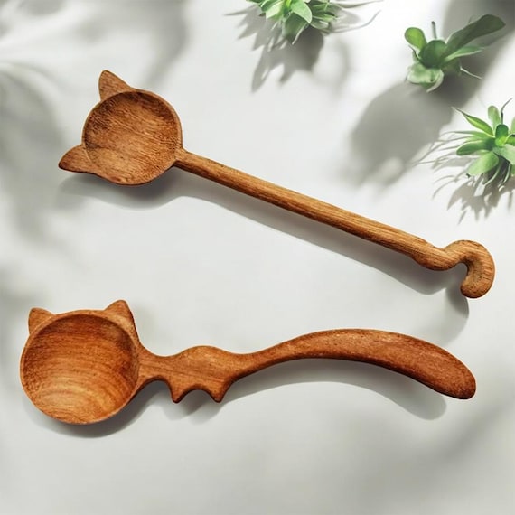 Cat Spoon Handmade Kitchen Utensil - Wooden Spoon and Spatula - Wooden Spoon, Cat wooden spoon, Cat lover gift, Cat Food Scoop