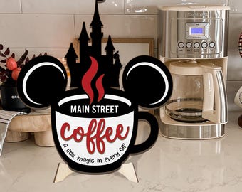 Main Street Coffee, Disney-Inspired Coffee Sign – Main Street Castle Decor, Whimsical Disney Castle Coffee Bar Decor, Mickey Coffee Sign